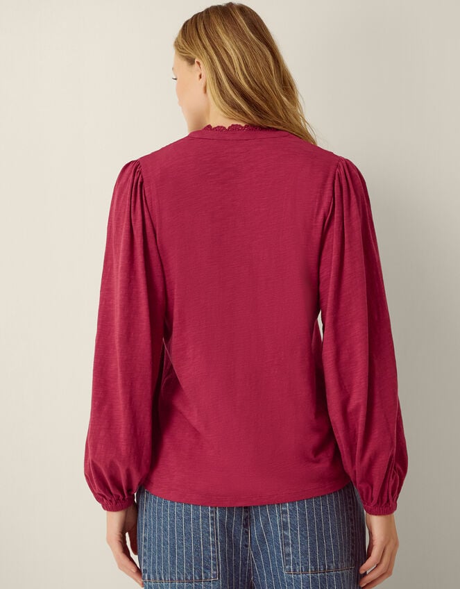 Jenny Pintuck Lace Jersey Blouse, Red (BURGUNDY), large
