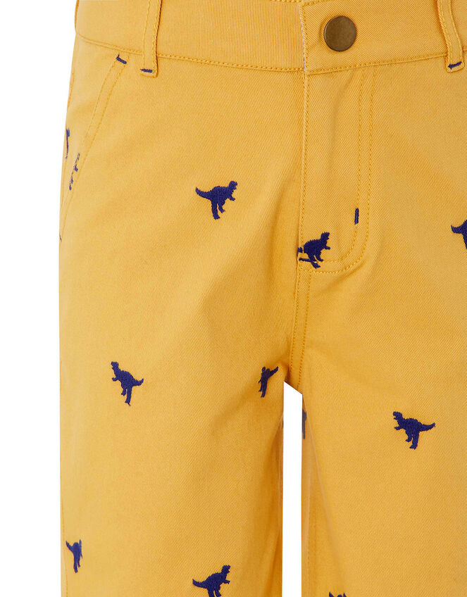 Evan Embroidered Dinosaur Shorts, Yellow (MUSTARD), large