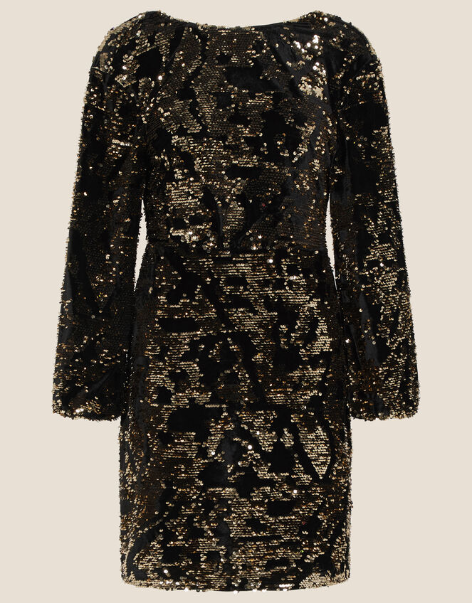 Kayleigh Sequin Stretch Velvet Dress, Gold (GOLD), large