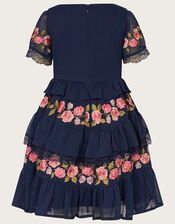 Mariella Embroidered Tiered Dress, Blue (NAVY), large