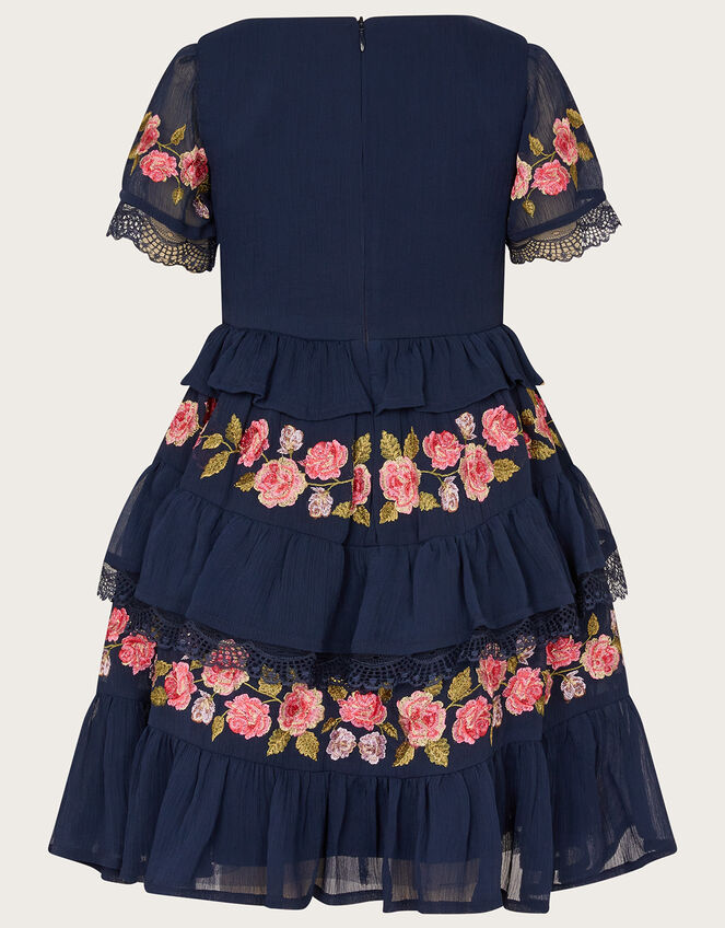 Mariella Embroidered Tiered Dress, Blue (NAVY), large
