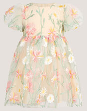 Baby Celina Daisy Embroidered Party Dress, White (WARM IVORY), large