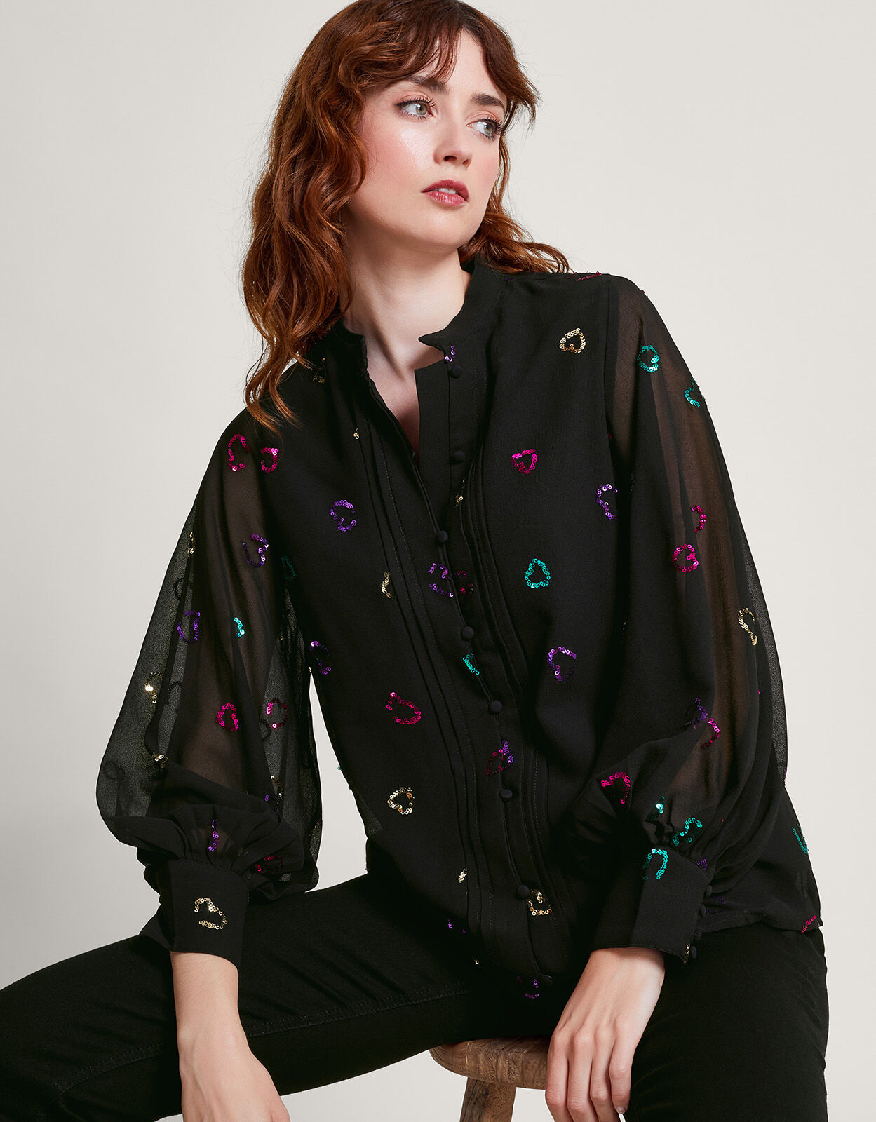 【オンライン限定商品】  Hope Black Blouse Sequin Heart トップス