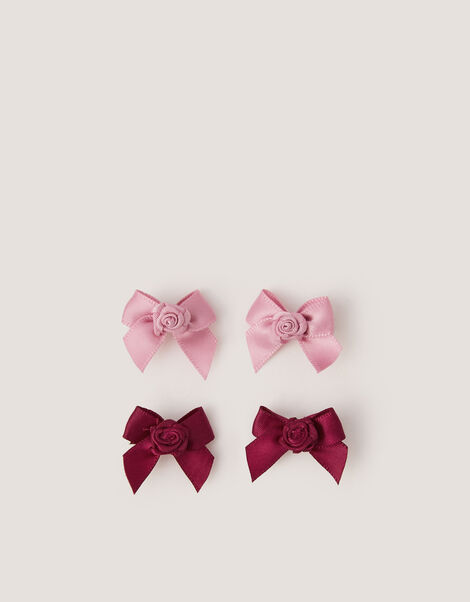 4-Pack Mini Rose Bow Hair Clips, , large