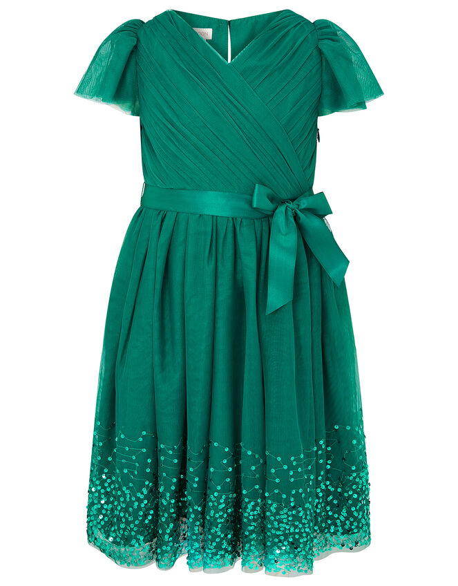 Tulle Sequin Wrap Dress, Green (GREEN), large