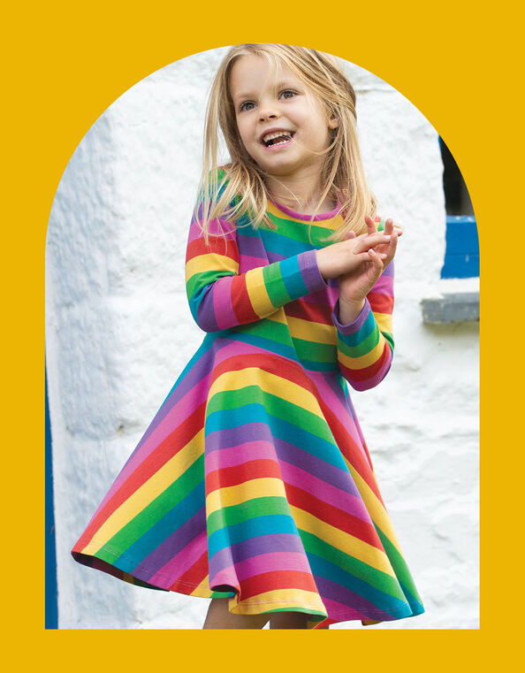 Frugi Rainbow Stripe Skater Dress, Multi (MULTI), large