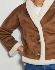 Jojo Reversible Faux Shearling Jacket, Tan (TAN), large