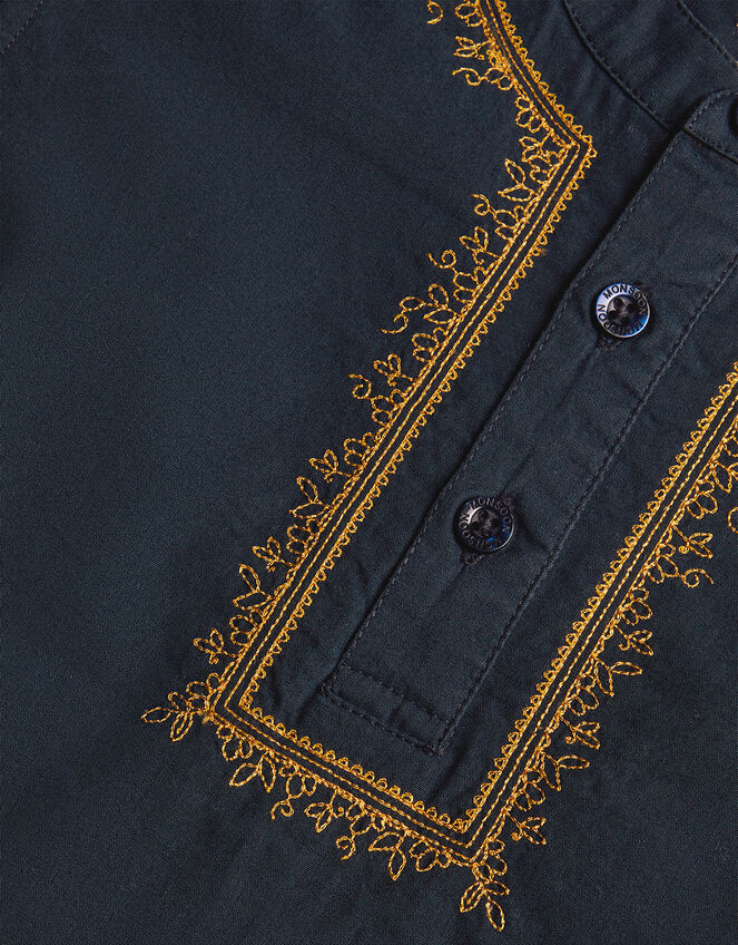 Kurta Embroidered Longline Shirt, Blue (NAVY), large