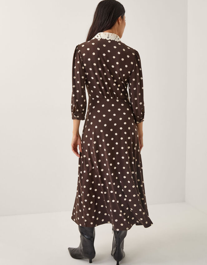 river island brown polka dot dress Second Glance Olga Criss-Cross Back Midi Dress Polka Dot Brown