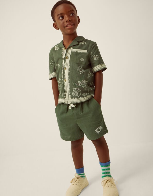 Crab Print Shirt & Shorts Set, Green (KHAKI), large