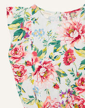 Floral Top in Linen Blend, Blue (BLUE), large