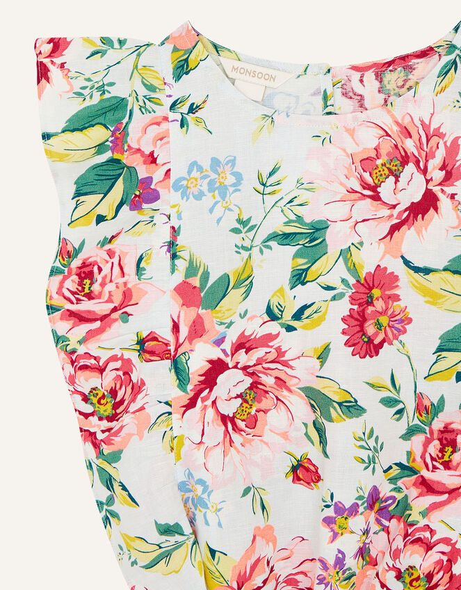 Floral Top in Linen Blend, Blue (BLUE), large