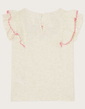 Embroidered Ruffle T-Shirt, Camel (OATMEAL), large
