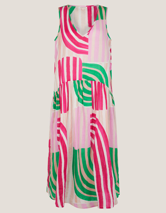 Georgia Sleeveless Stripe Midi Dress, Ivory (IVORY), large