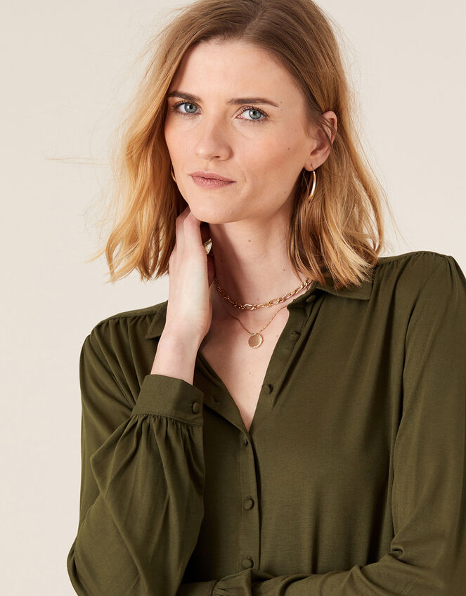 Penny Long Sleeve Shirt with LENZING™ ECOVERO™, Green (KHAKI), large