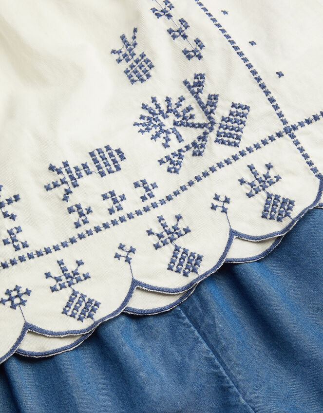 Embroidered Top & Scallop Shorts Set, Blue (BLUE), large