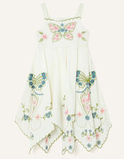 Boutique Butterfly Embroidered Dress, White (WHITE), large