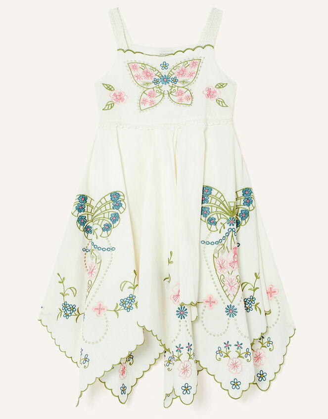 Boutique Butterfly Embroidered Dress, White (WHITE), large