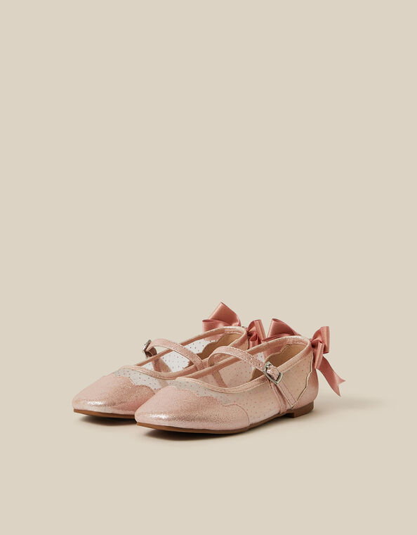 Bow Scallop Mesh Mary Jane Ballet Flats, Pink (PINK), large