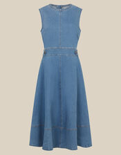 Ella Sleeveless Denim Midi Dress, Blue (MID AUTHENTIC BLUE), large