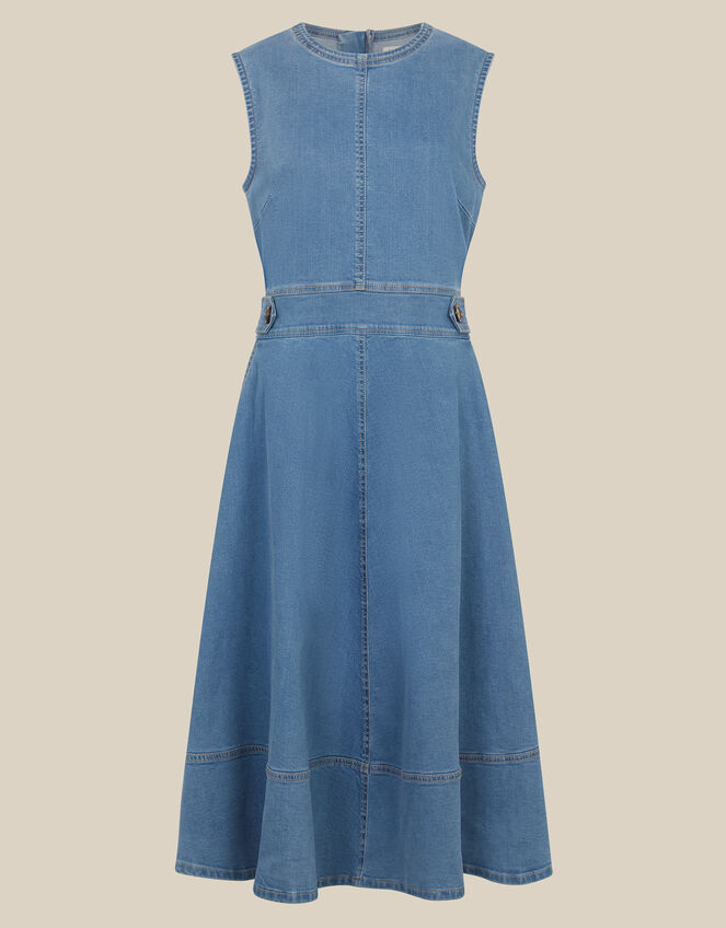 Ella Sleeveless Denim Midi Dress, Blue (MID AUTHENTIC BLUE), large