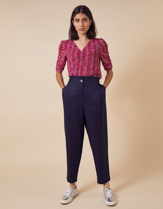 Tapered Cropped Trousers in LENZING™ TENCEL™, Blue (NAVY), large