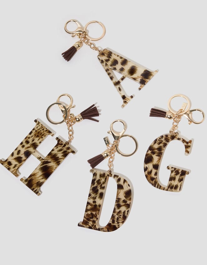 Leopard Print Resin Initial Keyring, Brown (BROWN), large