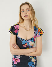 Ava Floral Shift Dress in Recycled Polyester, Blue (NAVY), large