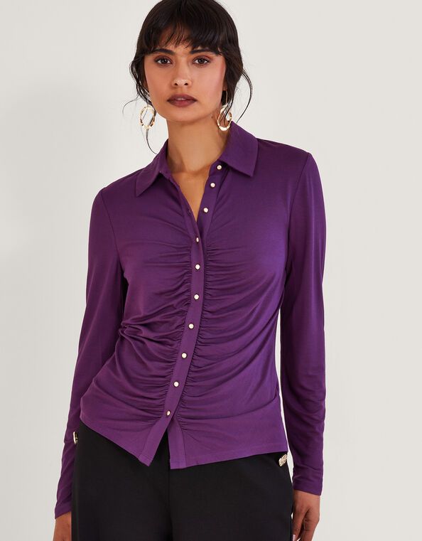 Ruched Jersey Shirt, Purple (PURPLE), large