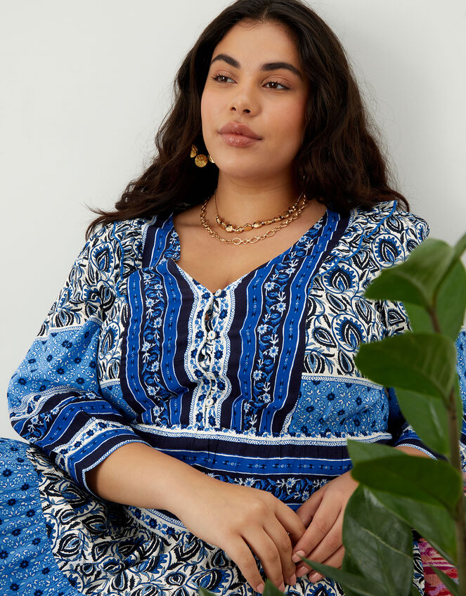 Heritage Border Stripe Print Dress, Blue (BLUE), large