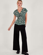 Print Fit-and-Flare Jersey Top, Green (DARK GREEN), large