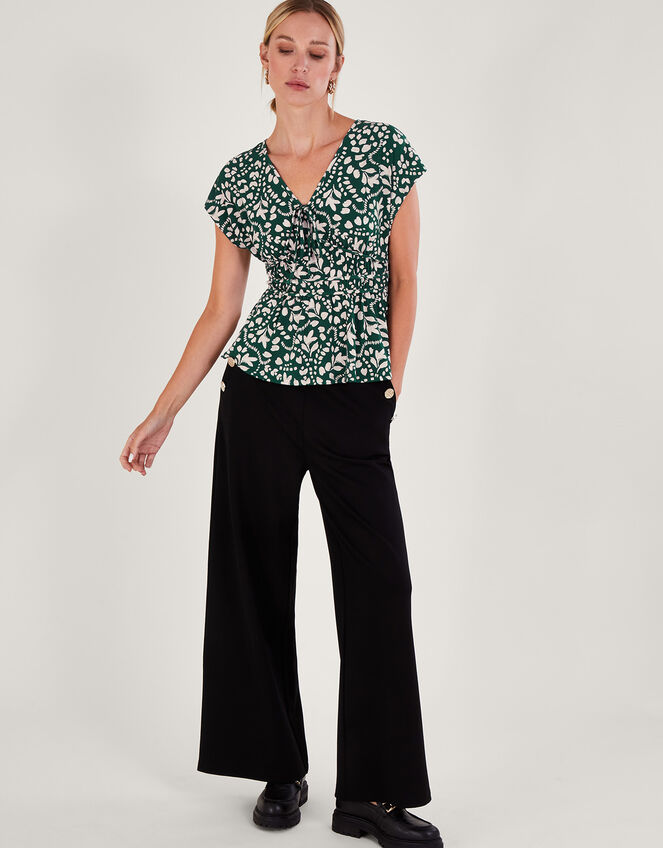 Print Fit-and-Flare Jersey Top, Green (DARK GREEN), large
