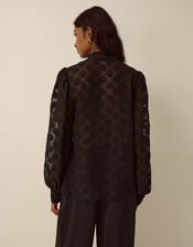 Sylvia Sheer Polka Dot Pussybow Blouse, Black (BLACK), large