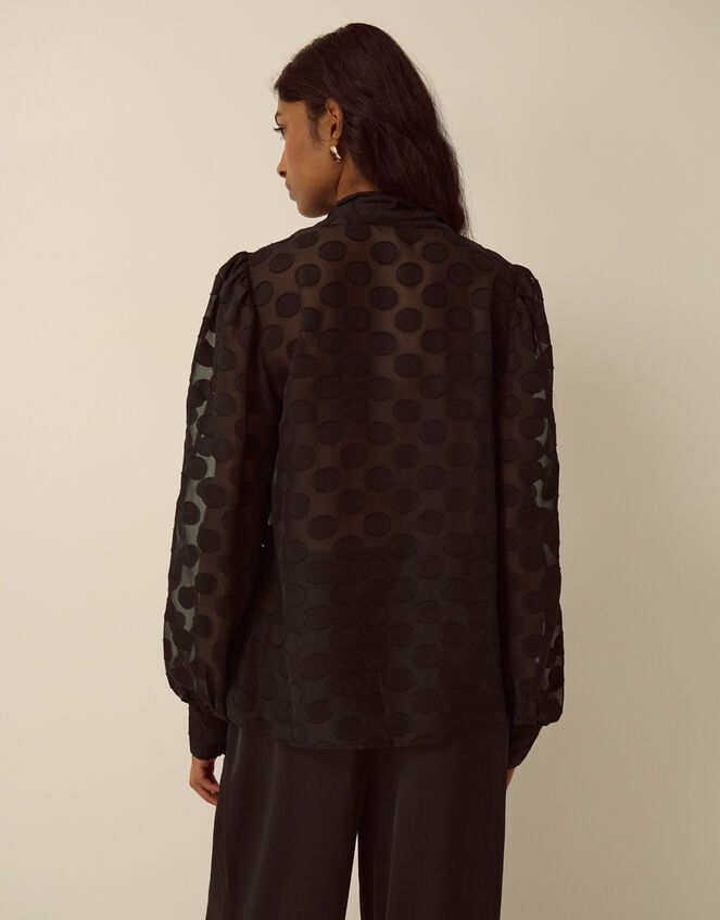 Sylvia Sheer Polka Dot Pussybow Blouse, Black (BLACK), large