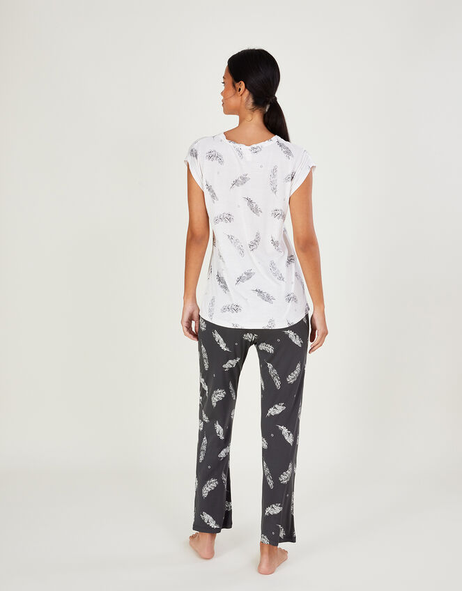 Feather Print Jersey Pyjamas in LENZING™ ECOVERO™, Grey (GREY), large