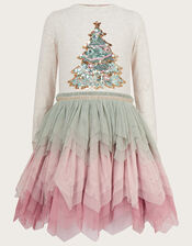 Christmas Tree Long Sleeve Disco Dress, Ivory (IVORY), large