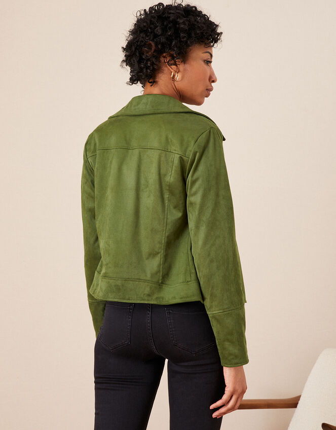 Stacey Suedette Biker Jacket, Green (KHAKI), large