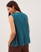 Sophia Embellished Pleat Tank Top, Teal (TEAL), large