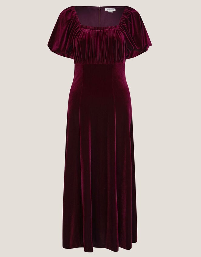 Cynthia Puff Sleeve Velvet Midi Dress, Red (BURGUNDY), large