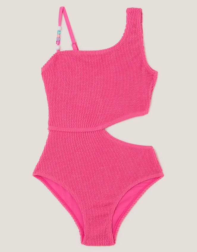 Asymmetrical Crinkle Textured Swimsuit, Pink (PINK), large