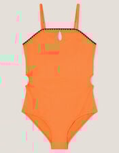 Textured Cut-Out Swimsuit, Orange (ORANGE), large