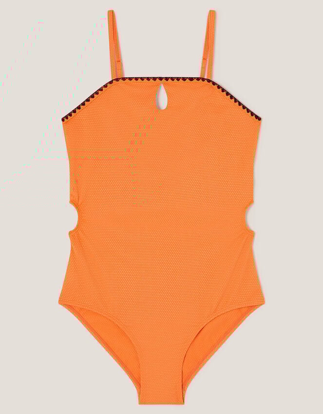 Textured Cut-Out Swimsuit, Orange (ORANGE), large