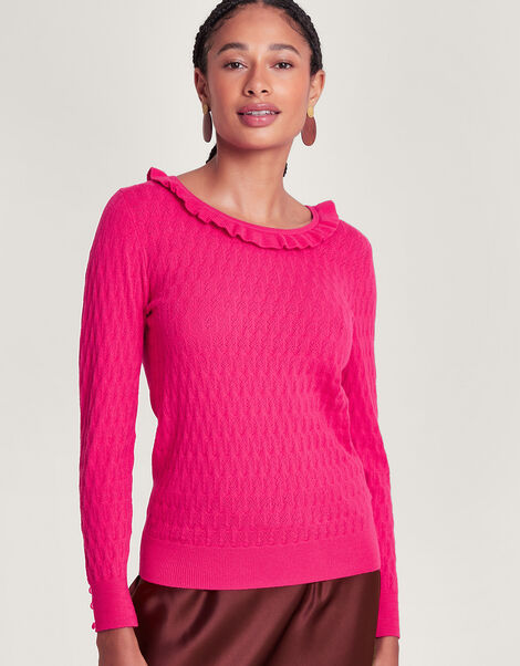 Ruffle Scoop Neck Jumper with Sustainable Viscose Pink, Pink (PINK), large