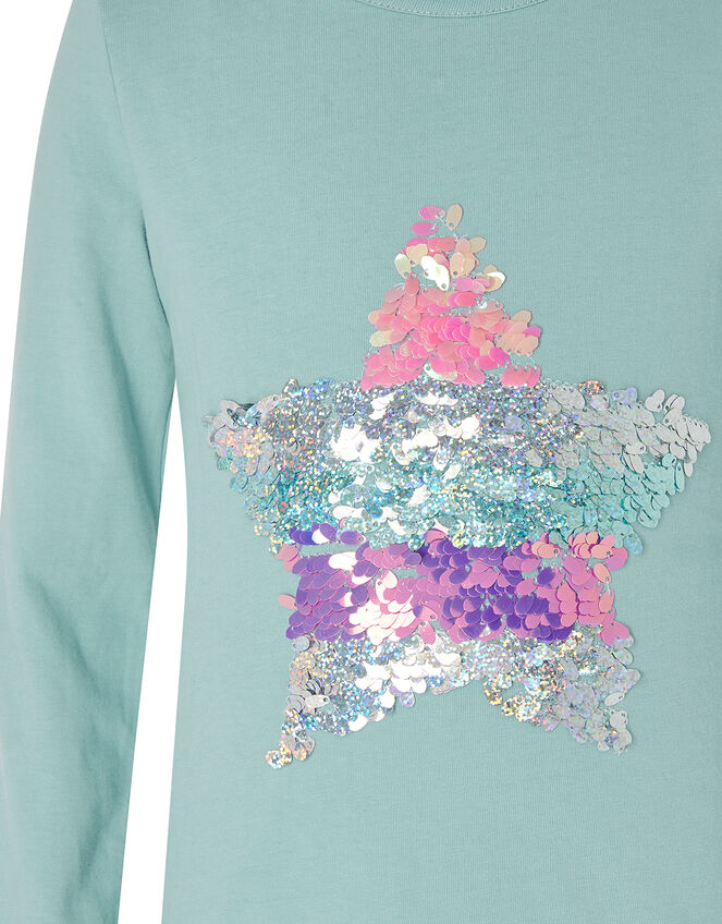 Sequin Star T-shirt in Organic Cotton, Blue (AQUA), large