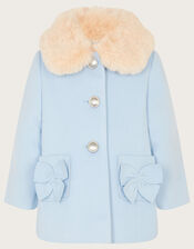 Baby Bow Faux Fur Trim Coat, Blue (PALE BLUE), large