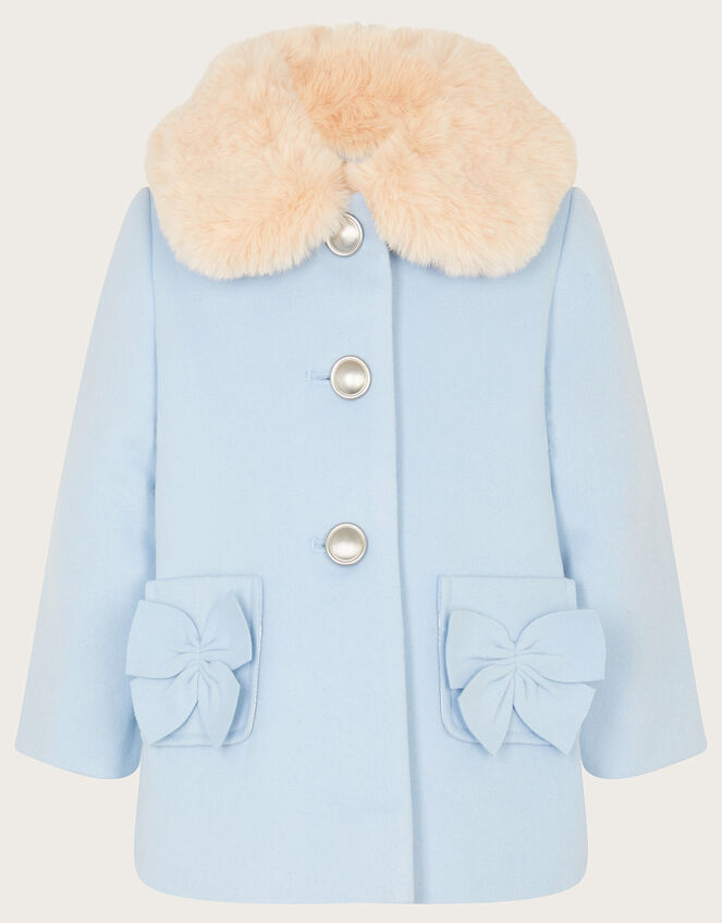 Baby Bow Faux Fur Trim Coat, Blue (PALE BLUE), large