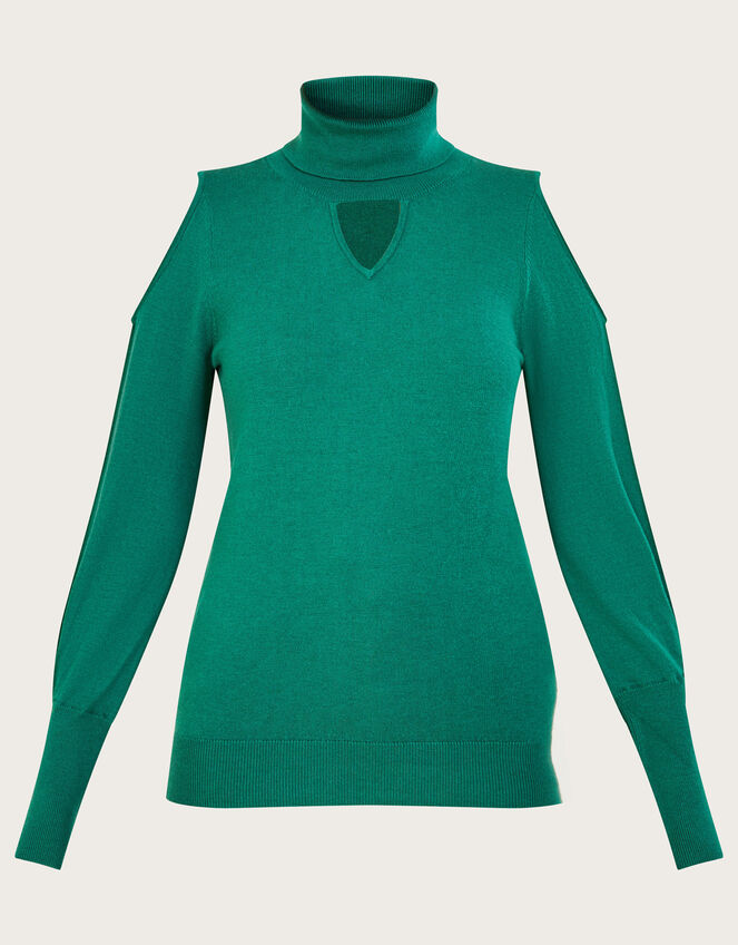 Cold-Shoulder Roll Neck Jumper, Green (EMERALD), large