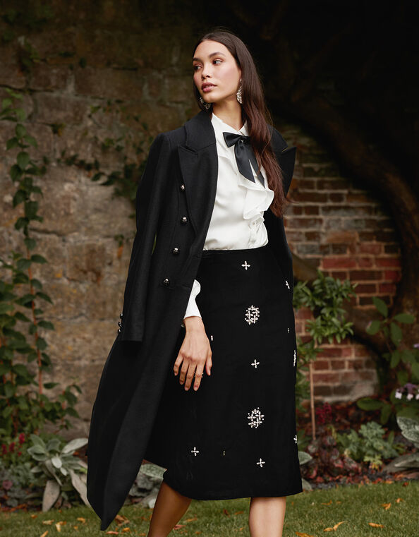 Carola Embellished Midi Skirt, Black (BLACK), large