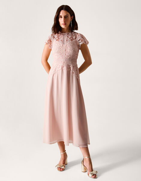 Monica Lace Midi Bridesmaid Dress, Pink (SOFT PINK), large