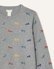 Embroidered Lion Jumper, Grey (GREY), large